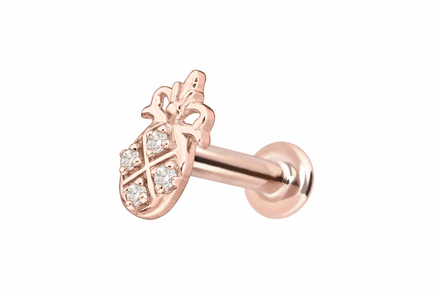 14 Karat Gold Labret Piercing mit Innengewinde MOISSANIT-ANANAS